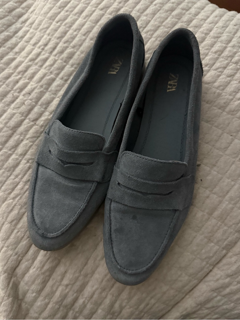 Zara Women's Blue Suede Penny Loafers